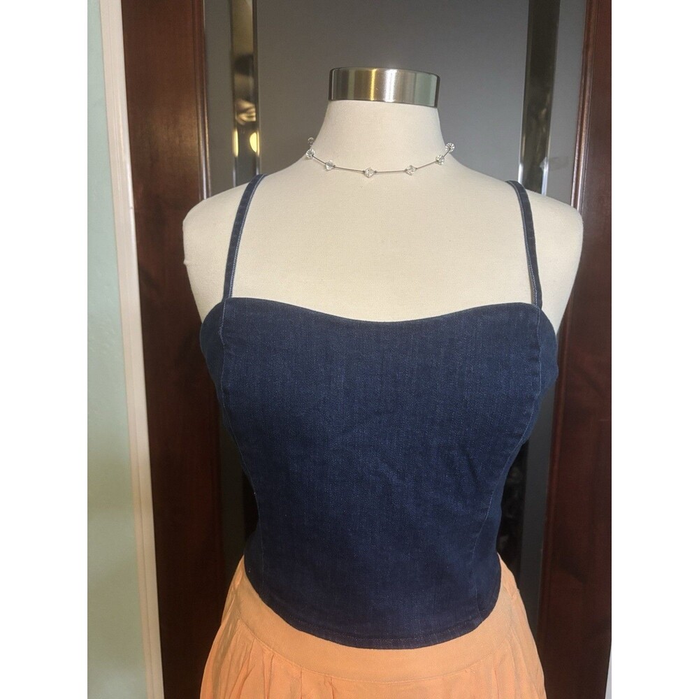 NEW Belle Vere Size 90% Cotton Medium DESIGNER Soft Denim Crop Tank Top